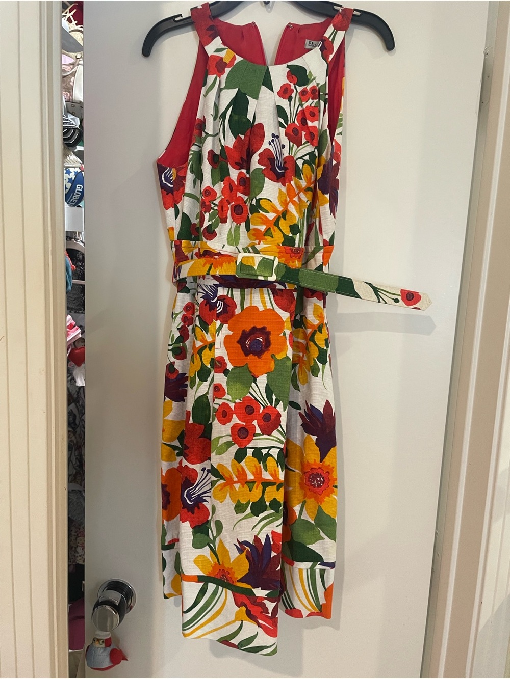 Eliza J Red Floral Dress with White Base